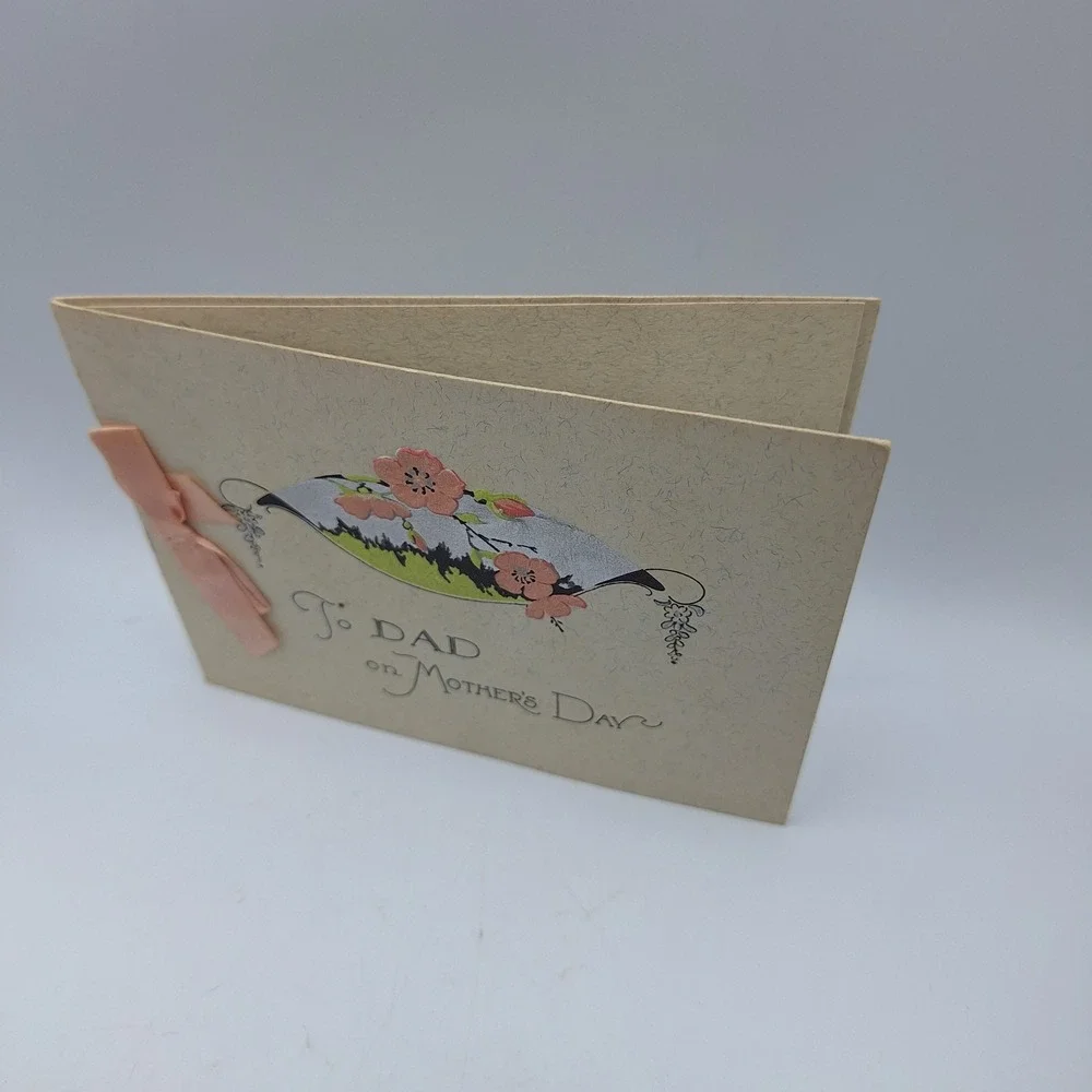 Vintage To Dad on Mothers Day Greeting Card with Ribbon Flower Design‎